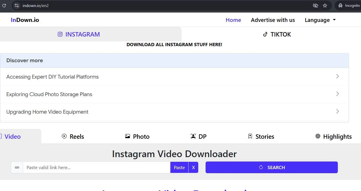 InDown.io online Instagram video downloader