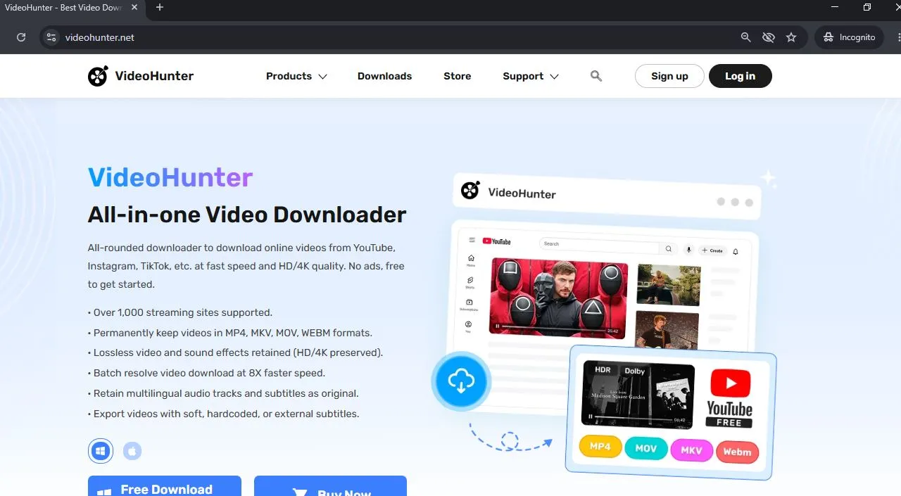 VideoHunter free Instagram video downloader interface